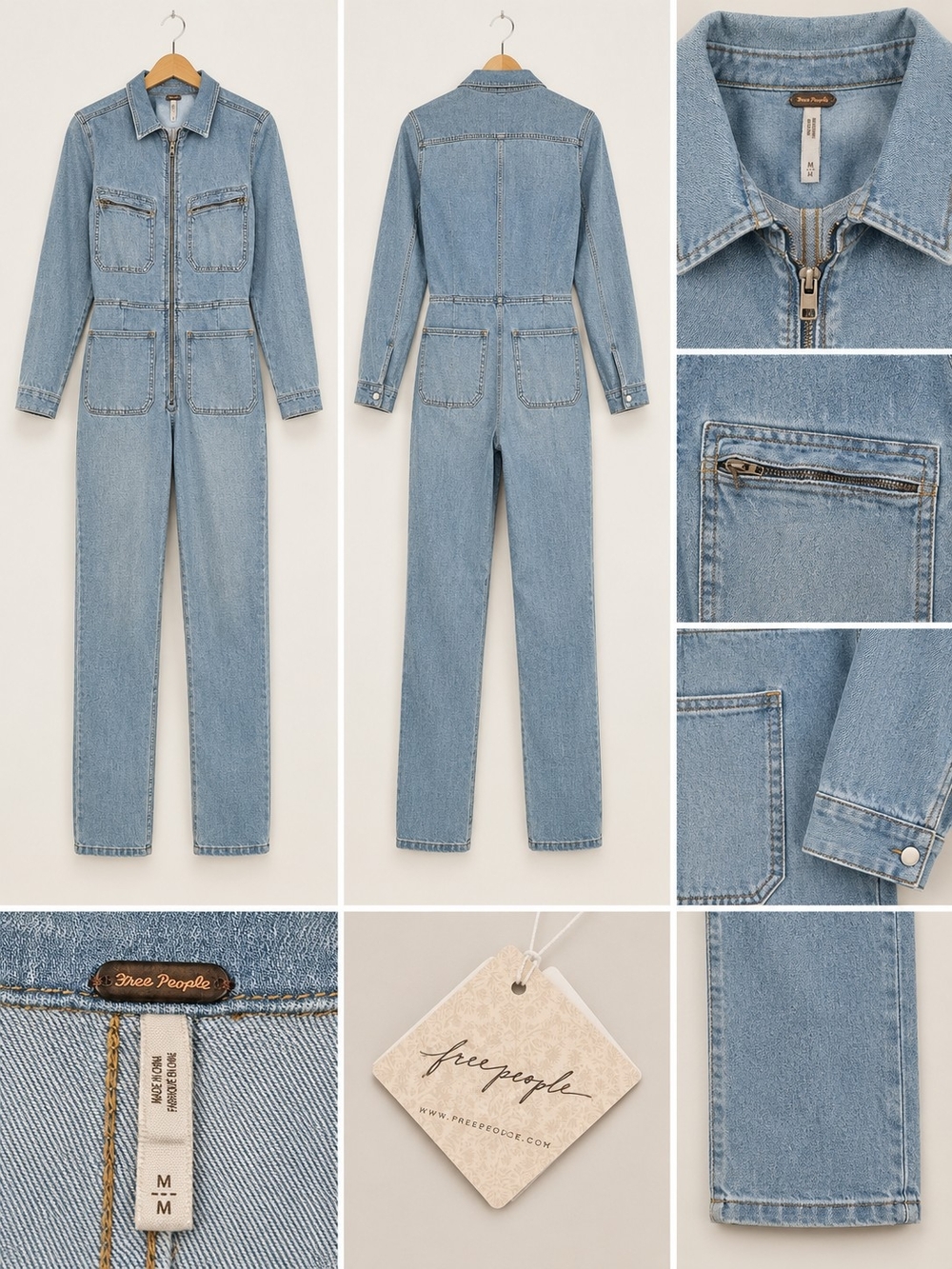 Free People Denim Jumpsuit Size M NWT Light Blue $148 Retail